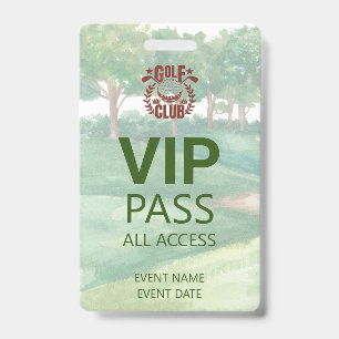 VIP PASS Golf Club League Photo Logo Event  ID Badge