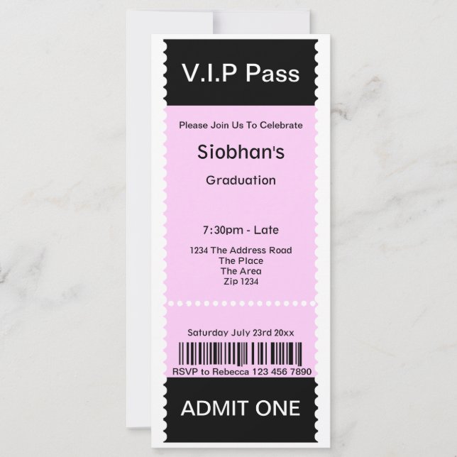 VIP Pass Graduation Party Admission Ticket Invitation (Front)