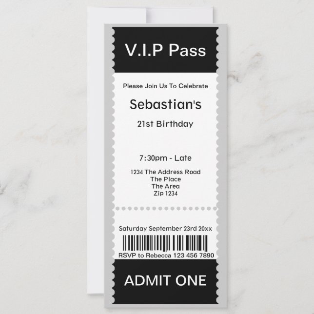 VIP Pass Party Admission Ticket Invitation (Front)