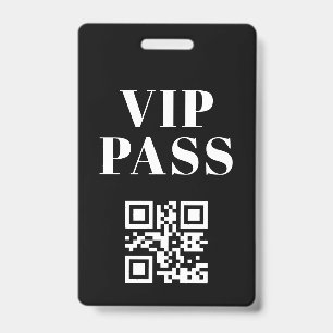vip pass qr code minimalist modern black white ID badge