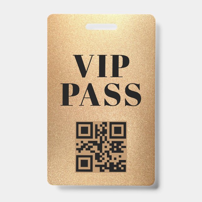 vip pass qr code minimalist modern gold ID badge (Front)