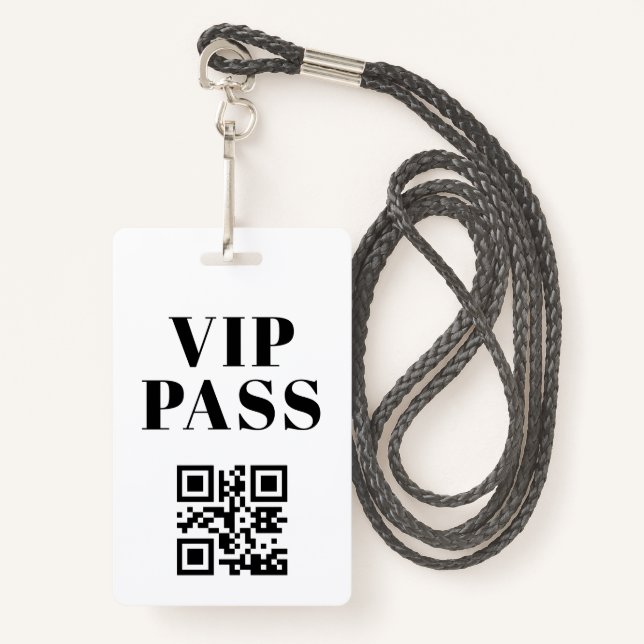 vip pass qr code minimalist modern ID badge (Front with Lanyard)
