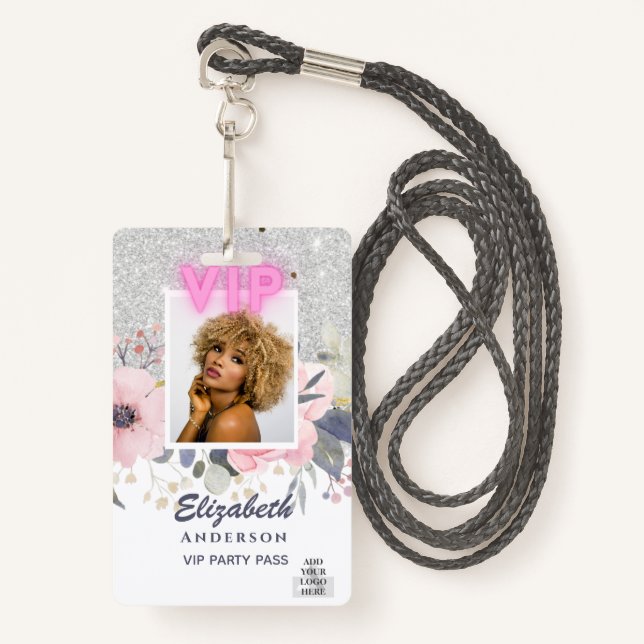 VIP PHOTO ID - Party, Festival, Event GLITTER GLAM ID Badge (Front with Lanyard)