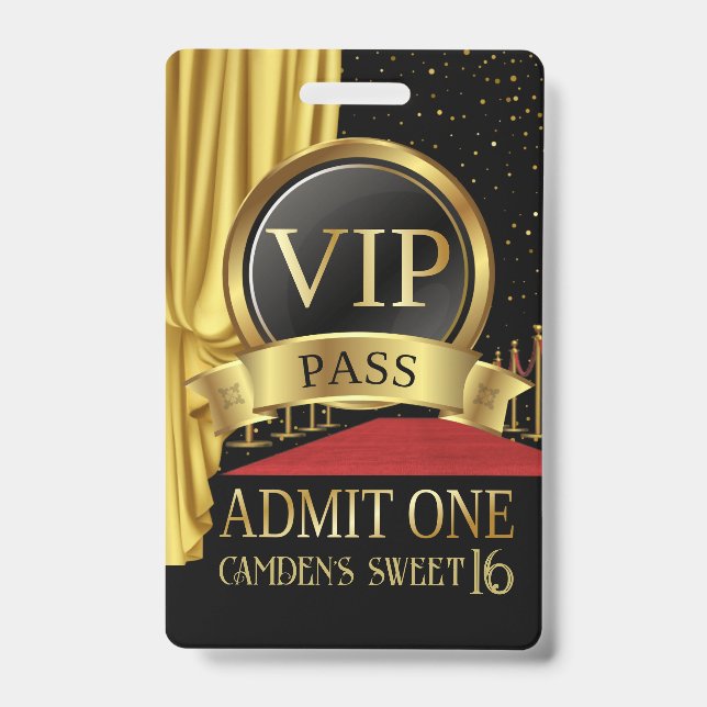 VIP, Red Carpet Birthday, Hollywood Birthday ID Badge (Front)