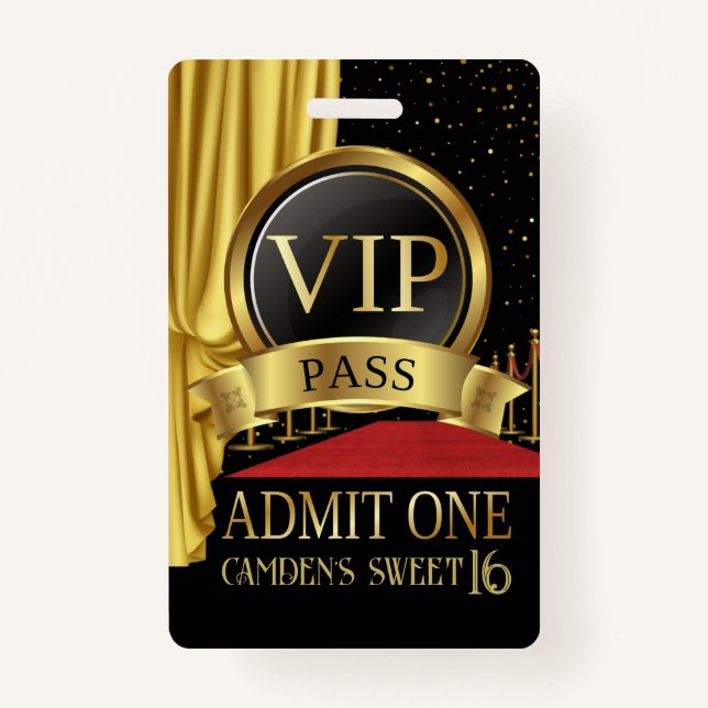 VIP, Red Carpet Birthday, Hollywood Birthday ID Badge (Front)
