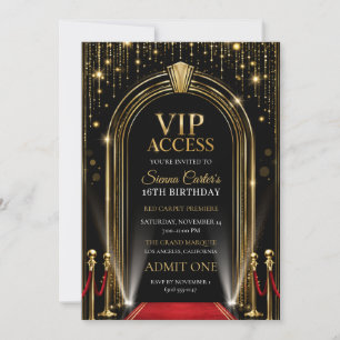 VIP Red Carpet Hollywood Gold Birthday Invitation