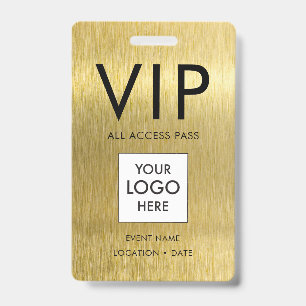 VIP Simple Font on Brushed Gold Metallic ID Badge