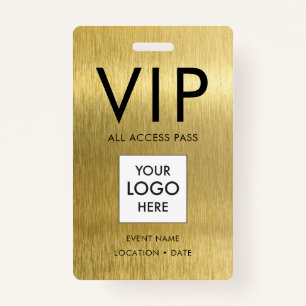 VIP Simple Font on Brushed Gold Metallic ID Badge