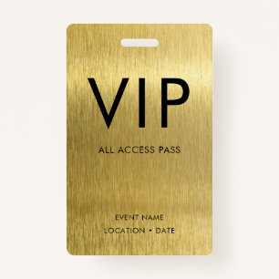 VIP Simple Font on Brushed Gold Metallic ID Badge