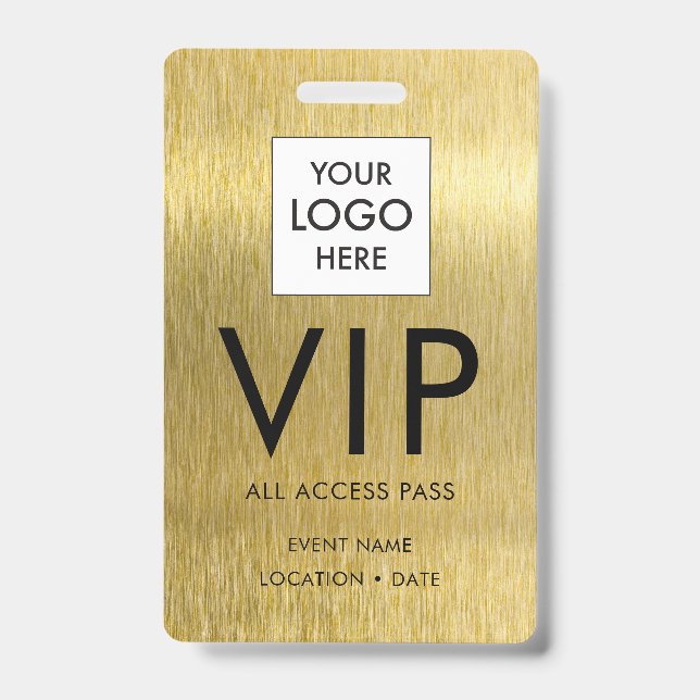 VIP Simple Font on Brushed Gold Metallic ID Badge (Front)