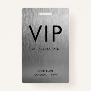 VIP Simple Font on Brushed Silver Metallic ID Badge