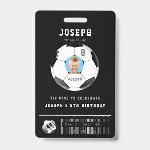 VIP Soccer Pass Custom Photo Birthday Party ID Badge