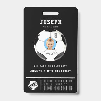 VIP Soccer Pass Custom Photo Birthday Party ID Badge