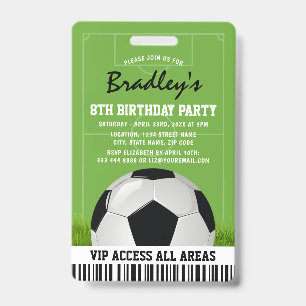VIP Sports Pass Kids Soccer Birthday Party ID Badge