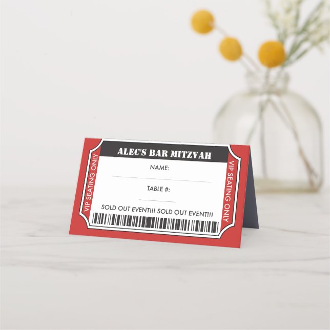 VIP TICKET Bar Mitzvah Table Seating Escort Card (Front)