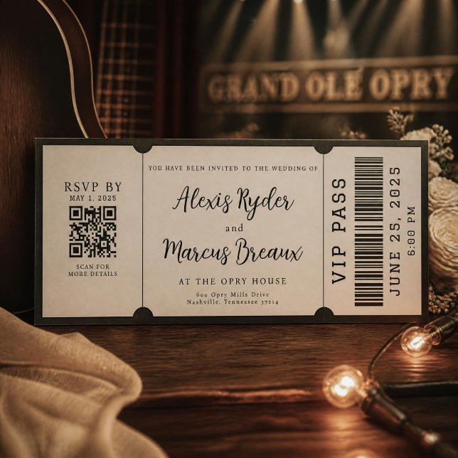 VIP Ticket Black and White Wedding Invitation (Creator Uploaded)