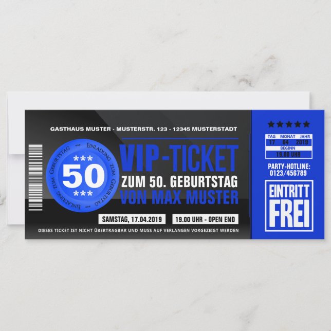 VIP-TICKET invitation cards (blue) (Front)