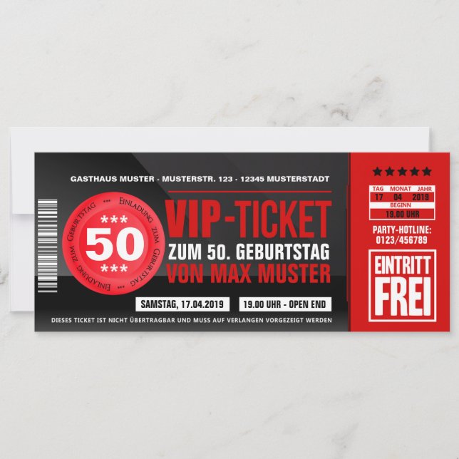 VIP-TICKET invitation cards (red) (Front)