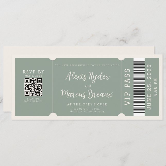 VIP Ticket Trendy Sage Wedding Invitation (Front/Back)