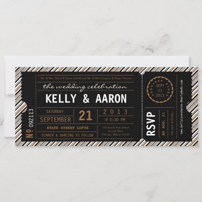 ViP Ticket Wedding Invitation in Black and Brown (Front)