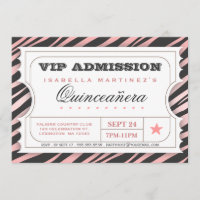 VIP Ticket Zebra Glam Quinceanera Birthday Party