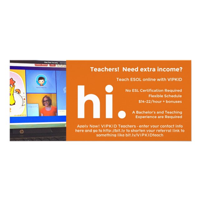 VIPKID Teacher Referral / Recruitment Flier Rack Card (Front)