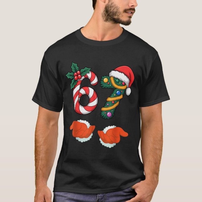Viral 67 Candy Canes Christmas Tree With Hand Holi T-Shirt (Front)