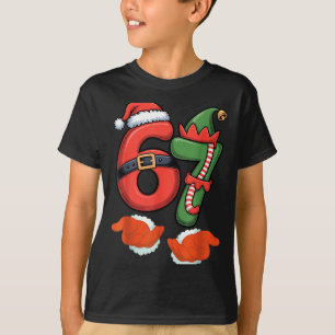 Viral 67 Christmas 67 Meme Santa Elf - Six Seven S T-Shirt