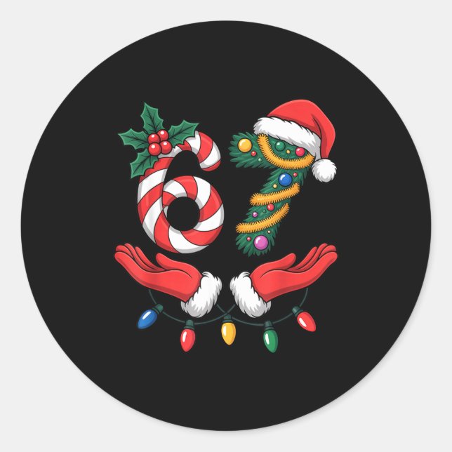 Viral 67 Hands Gesture Candy Canes Santa Holiday K Classic Round Sticker (Front)