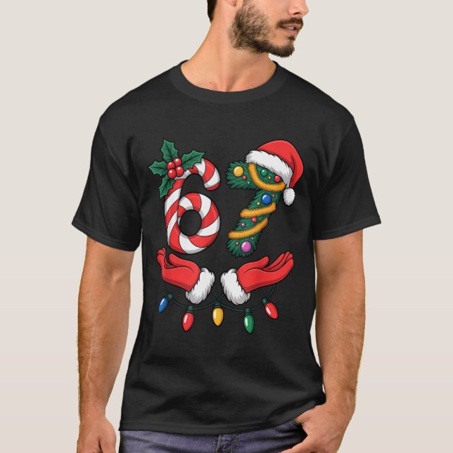 Viral 67 Hands Gesture Candy Canes Santa Holiday K T-Shirt (Front)