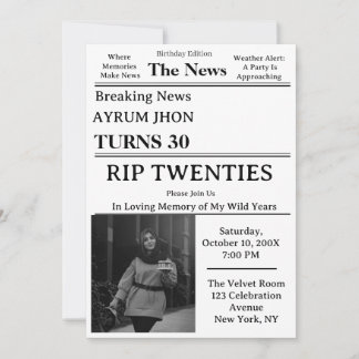Viral Aesthetic Modern Newspaper Theme Birthday Invitation