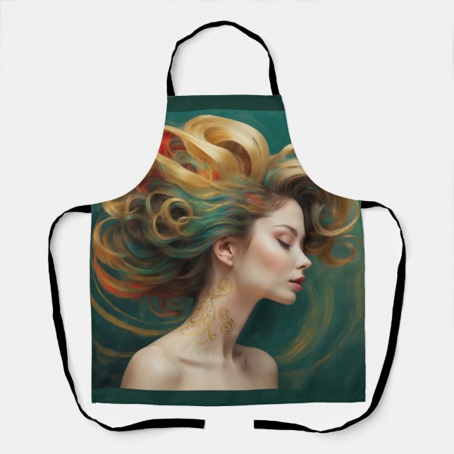 “Virelle” - Opulence in Emerald Waves Apron (Front)