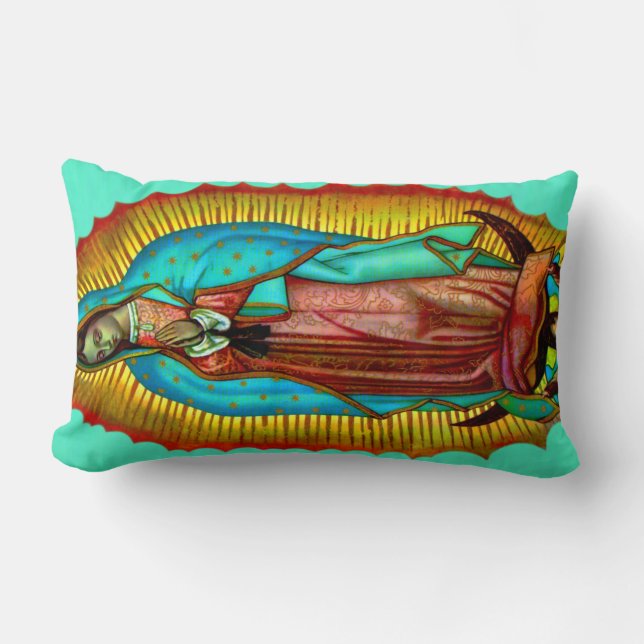 Virgen de Guadalupe Almohada oracion Salve Regina Lumbar Cushion (Front)