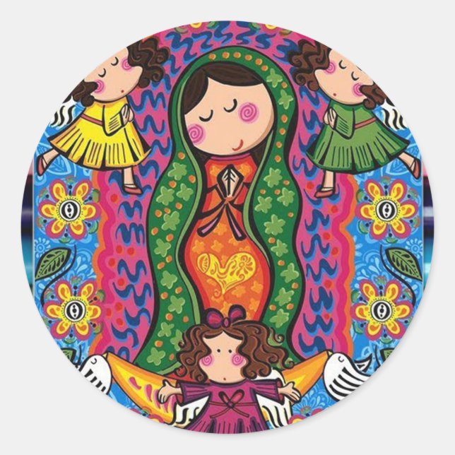 VIRGEN DE GUADALUPE CARICATURA 05 CUSTOMIZABLE PRO CLASSIC ROUND STICKER (Front)