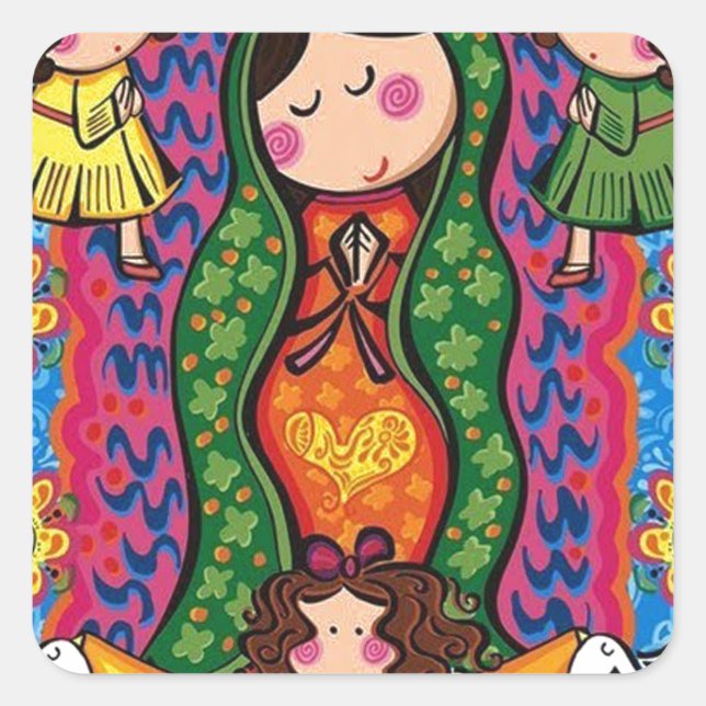 VIRGEN DE GUADALUPE CARICATURA 05 CUSTOMIZABLE PRO SQUARE STICKER (Front)