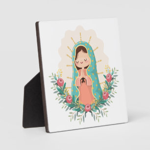 Virgen de Guadalupe kawaii adorned with flowers Plaque