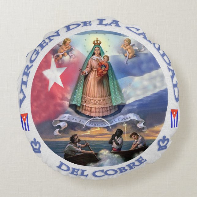 VIRGEN DE LA CARIDAD DEL COBRE CUBAN PATRIOT SAINT ROUND CUSHION (Back)