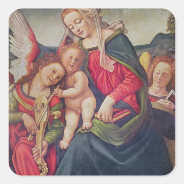 Virgin and Child and angel musicians Square Sticker (Front)
