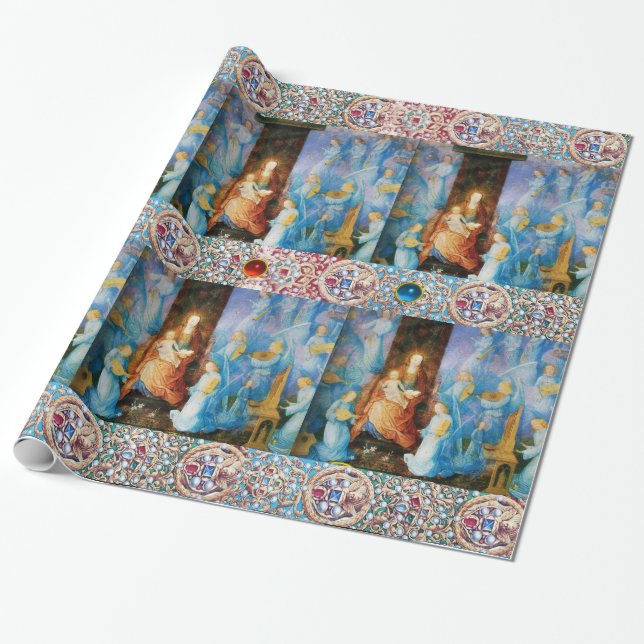 VIRGIN AND CHILD,CONCERT OF ANGELS,PRECIOUS JEWELS WRAPPING PAPER (Unrolled)