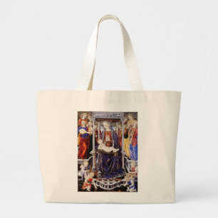 Virgin and Child Enthroned with Music-Making Angel Large Tote Bag