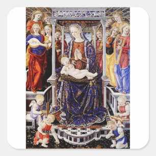 Virgin and Child Enthroned with Music-Making Angel Square Sticker