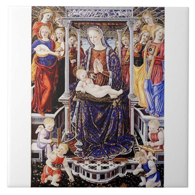 Virgin and Child Enthroned with Music-Making Angel Tile (Front)