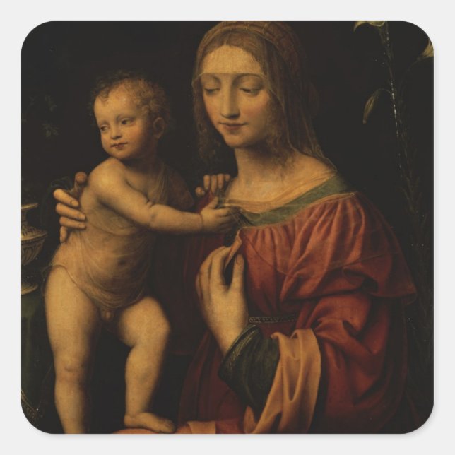 Virgin and Child (oil on panel) 2 Square Sticker (Front)