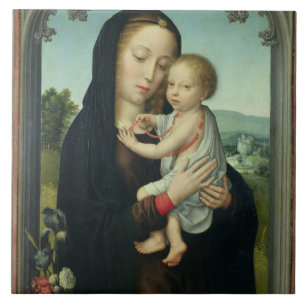 Virgin and Child (oil on panel) Tile