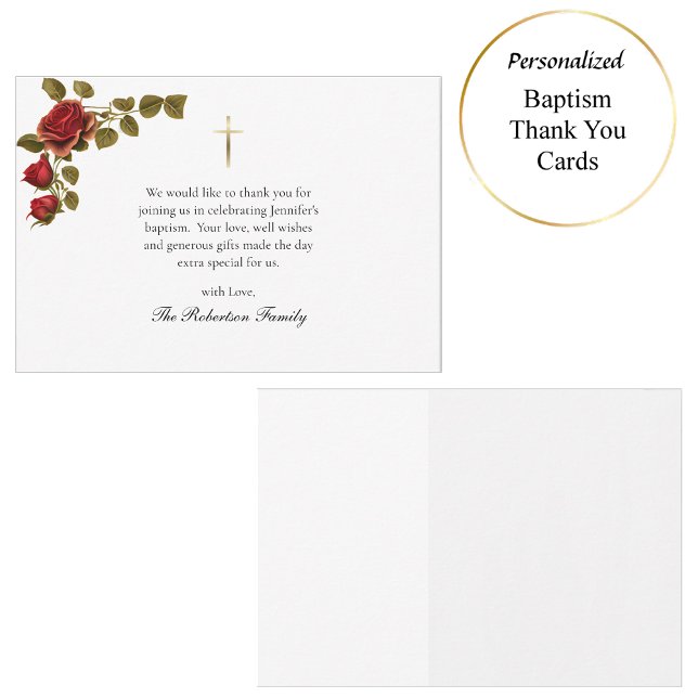 Virgin and Child Red Roses Catholic Baptism Thank You Card (Creator Uploaded)