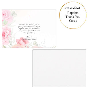 Virgin and Child Soft Pink Roses Catholic Baptism  Thank You Card
