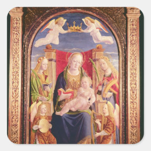 Virgin and Child with angel musicians and saints Square Sticker