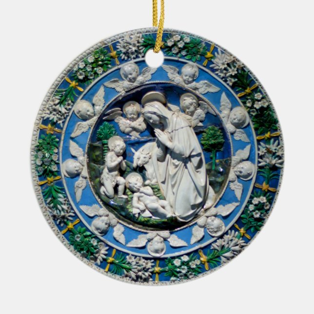 VIRGIN AND CHILD WITH ANGELS , PHOTO TEMPLATE CERAMIC TREE DECORATION (Front)
