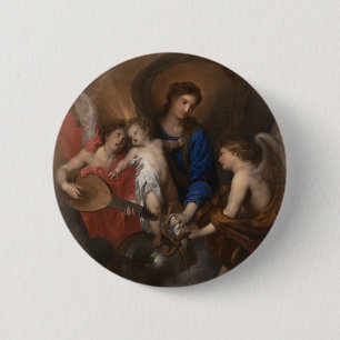 Virgin and Child with Music Making Angels 6 Cm Round Badge