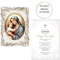 Virgin & Child Ornate Gold Frame Catholic Baptism 